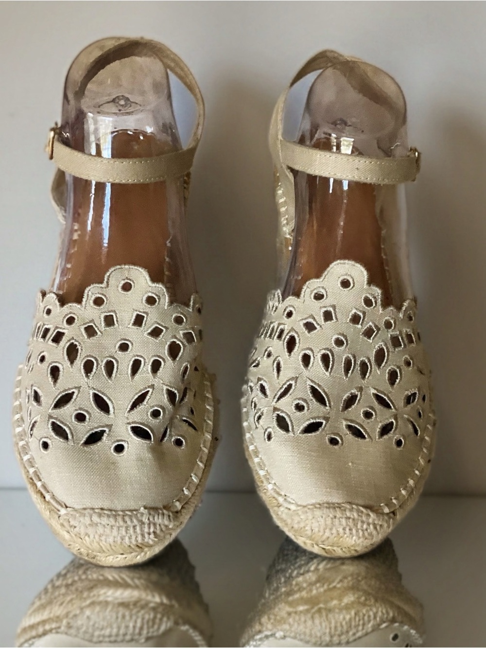 Beige Cutout Espadrille Sandals - Women's